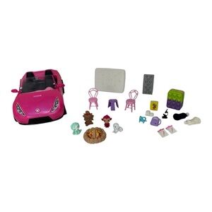 Barbie Pink Convertible Car campfire animals chair backpack set accessories